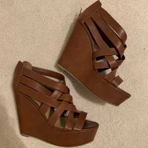 Women's Brown High Platform Chunky Wedges